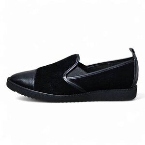 Karl Lagerfeld Paris Cler8 Leather and Suede Black Slip On Shoe Loafers